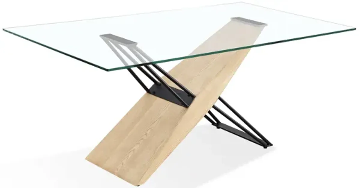 Aere Glass, Wood and Metal Rectangular Dining Table in Natural Ash and Black