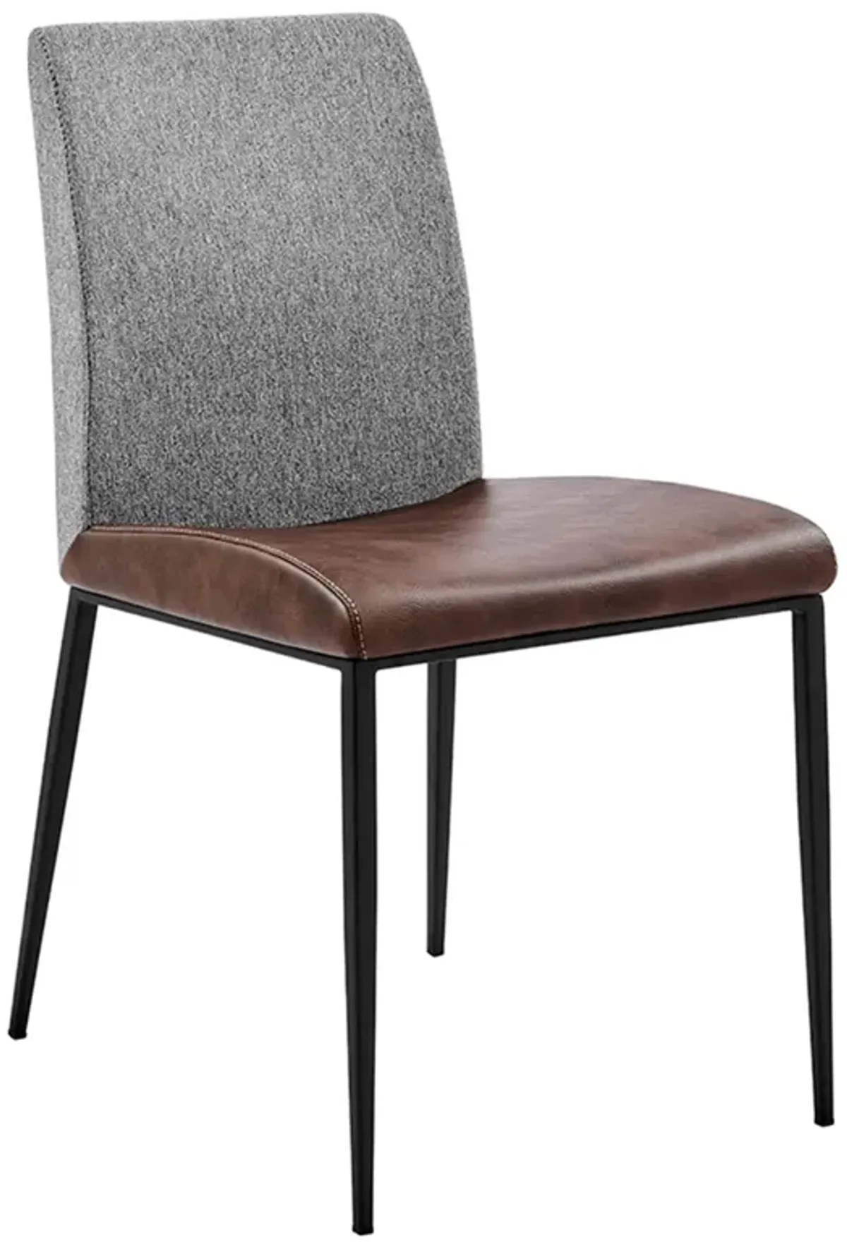 Rasmus Side Chair with Light Brown Leatherette and Gray Fabric with Matte Black Legs - Set of 2