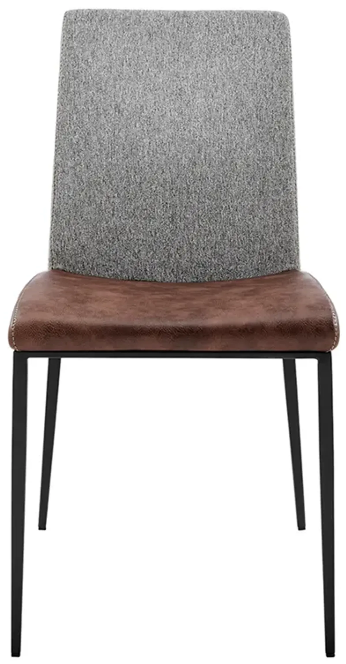 Rasmus Side Chair with Light Brown Leatherette and Gray Fabric with Matte Black Legs - Set of 2