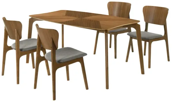 Kalia 5 Piece Wood Dining Set in Walnut Finish with Charcoal Fabric