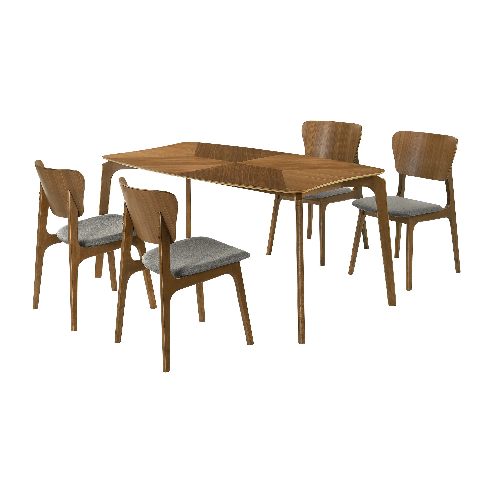 Kalia 5 Piece Wood Dining Set in Walnut Finish with Charcoal Fabric