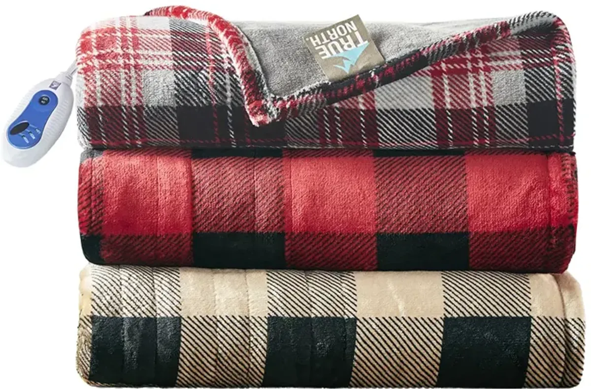 True North by Sleep Philosophy Jacob Red Oversized Plaid Plush Heated Throw