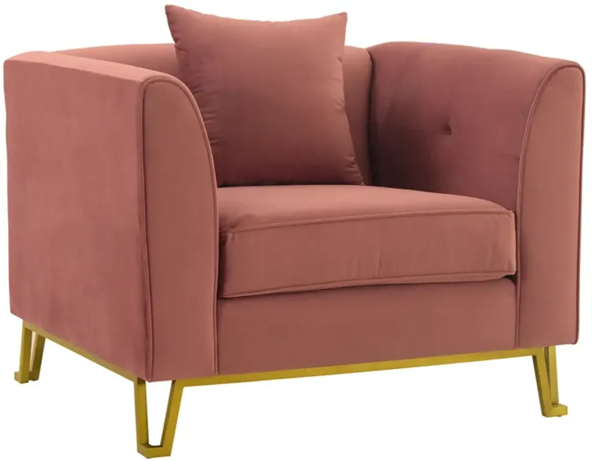 Everest Blush Fabric Upholstered Sofa Accent Chair with Brushed Gold Legs