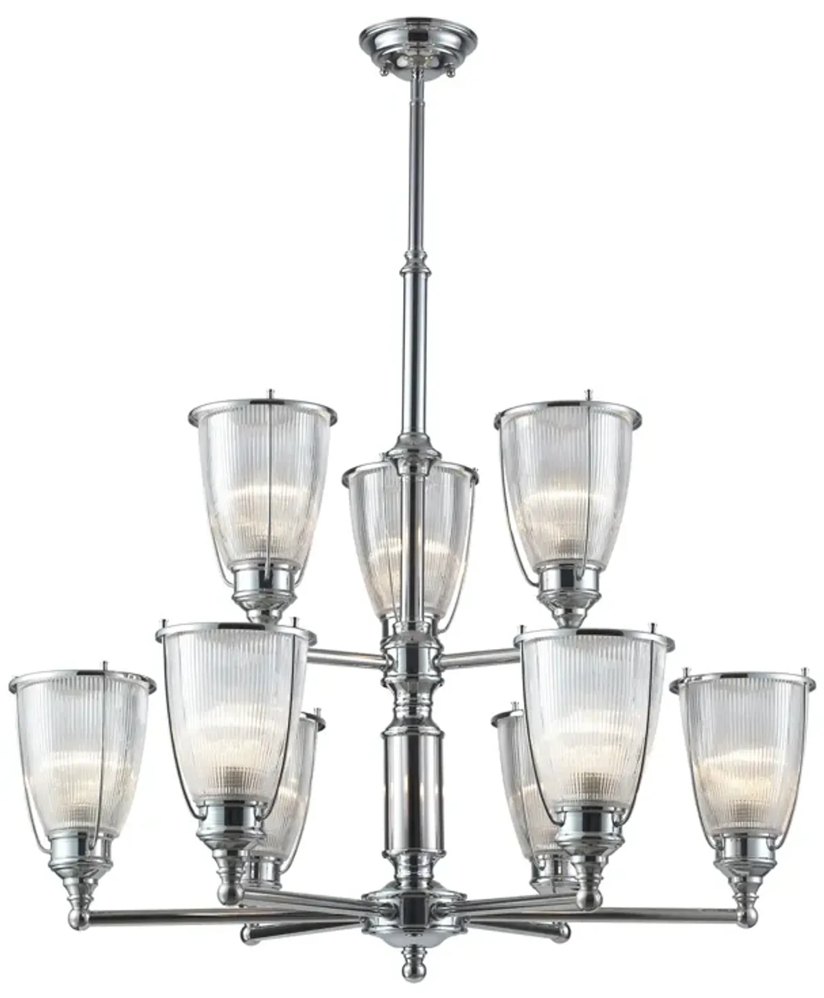 Halophane 9-Light Chandelier in Polished Chrome