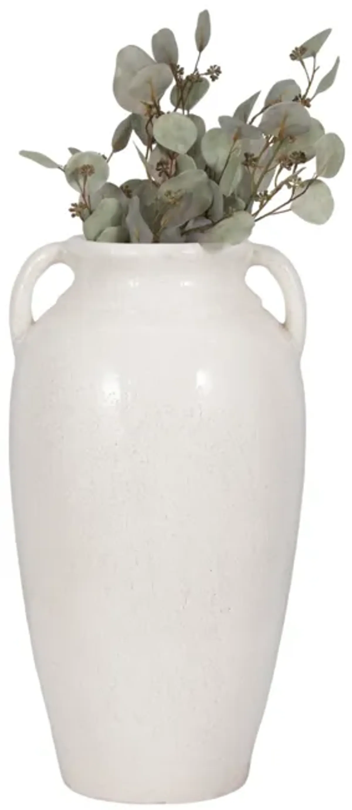 23" Terracotta Vase With Handles, White Crackle