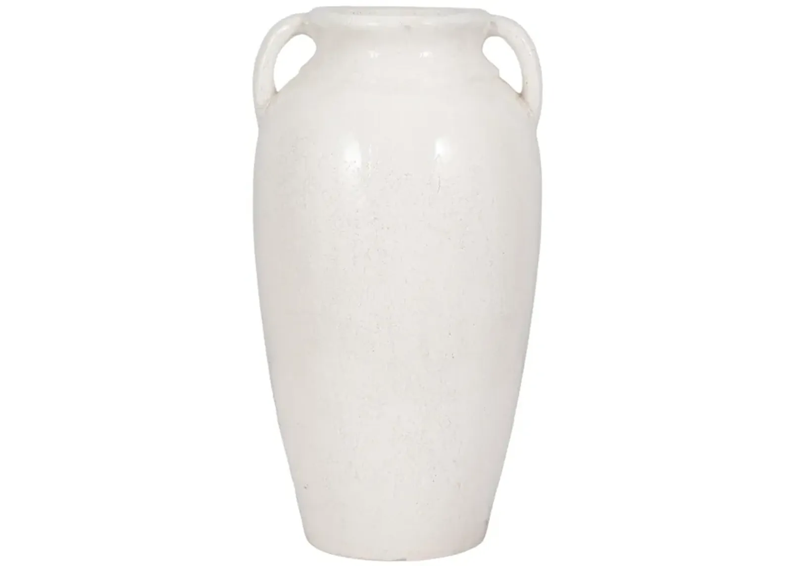 23" Terracotta Vase With Handles, White Crackle