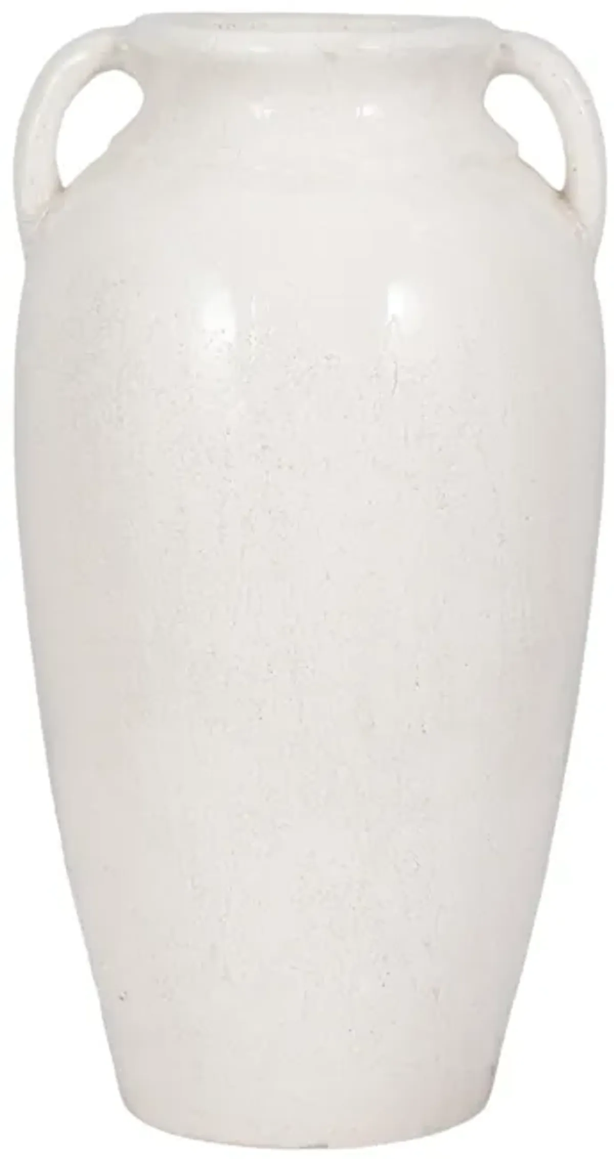 23" Terracotta Vase With Handles, White Crackle