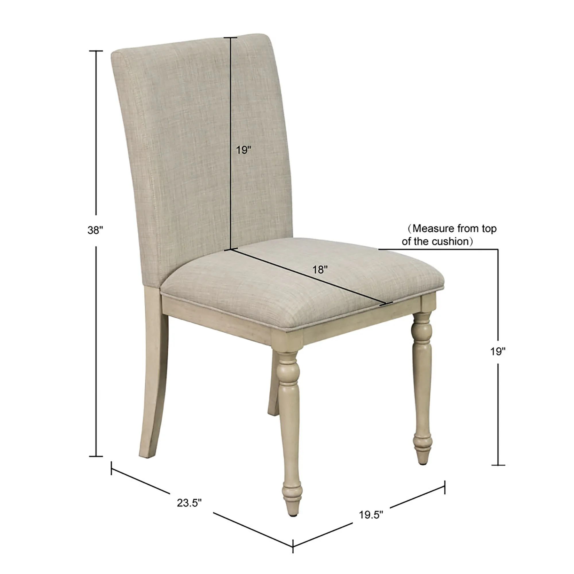 Martha Stewart Fiona Light Grey Upholstered Dining Chair with Turned Wood Legs Set of 2