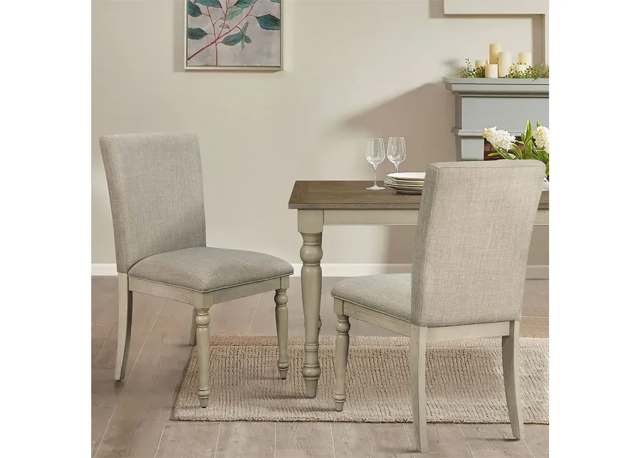 Martha Stewart Fiona Light Grey Upholstered Dining Chair with Turned Wood Legs Set of 2