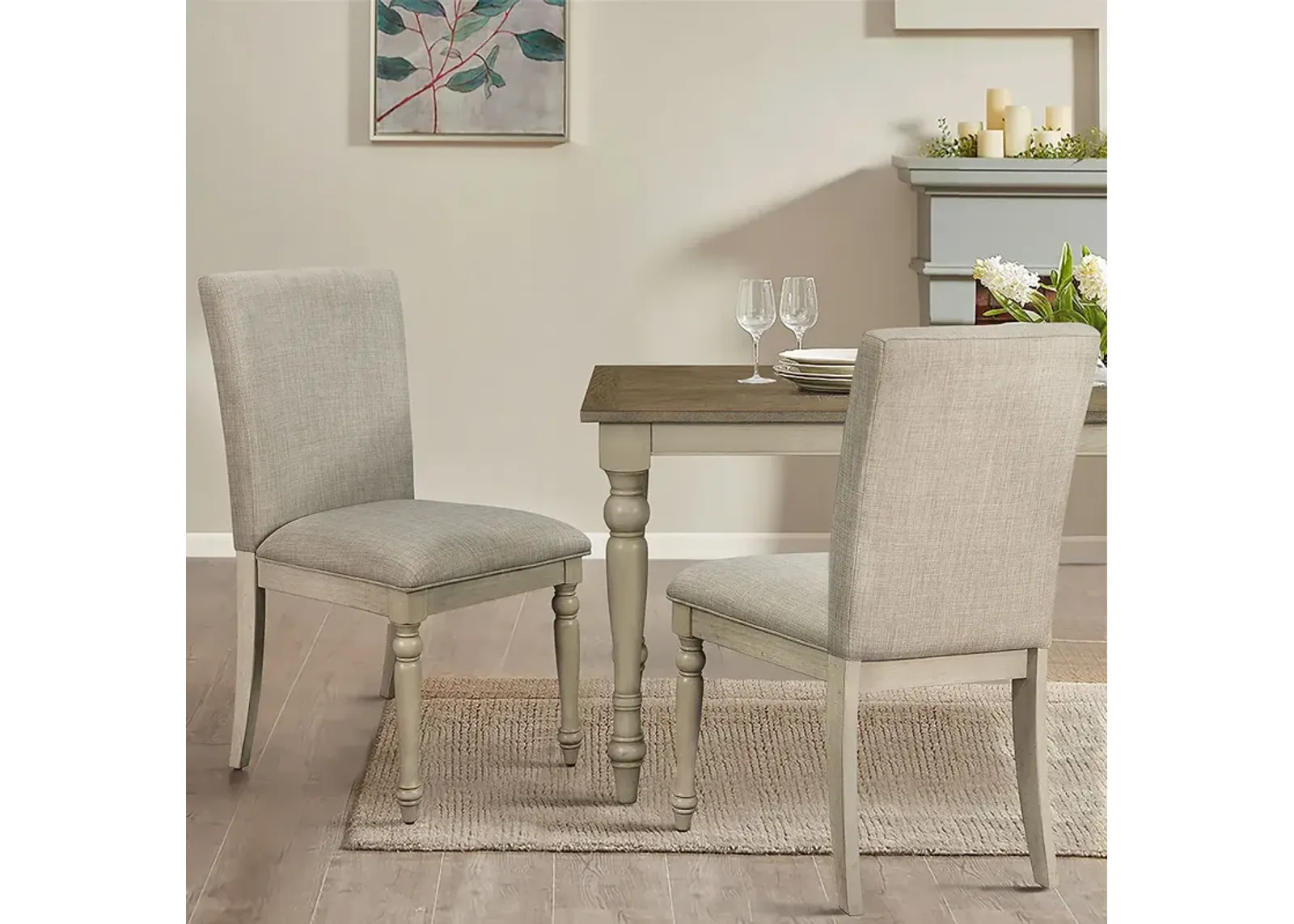 Martha Stewart Fiona Light Grey Upholstered Dining Chair with Turned Wood Legs Set of 2