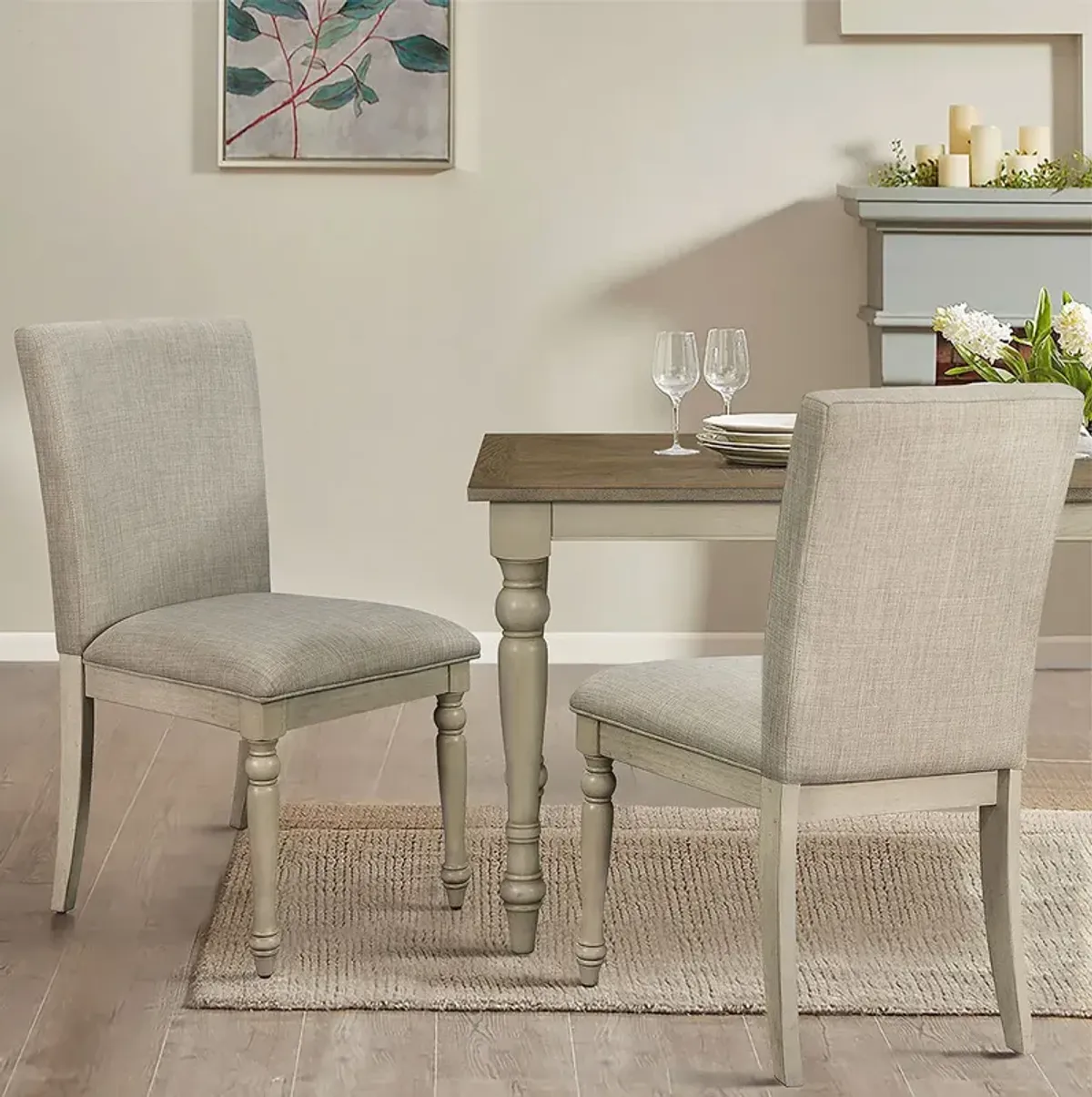 Martha Stewart Fiona Light Grey Upholstered Dining Chair with Turned Wood Legs Set of 2