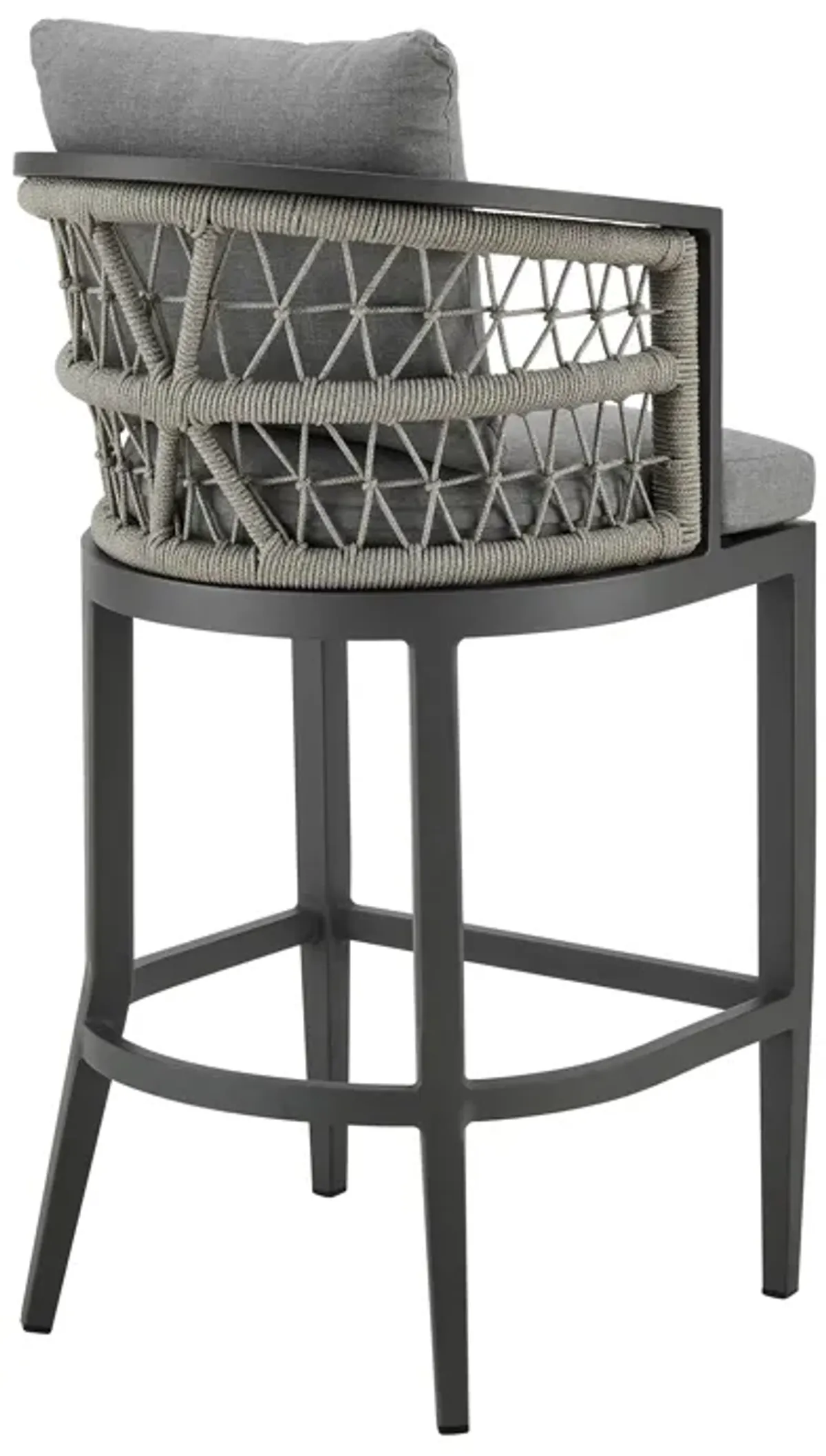 Zella Outdoor Patio Bar Stool in Aluminum with Light Gray Rope and Earl Gray Cushions