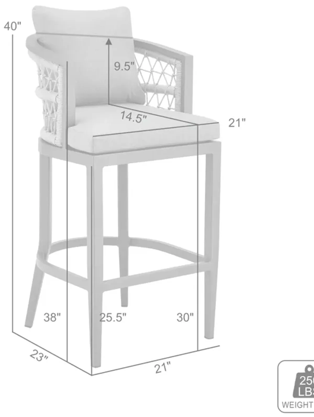 Zella Outdoor Patio Bar Stool in Aluminum with Light Gray Rope and Earl Gray Cushions