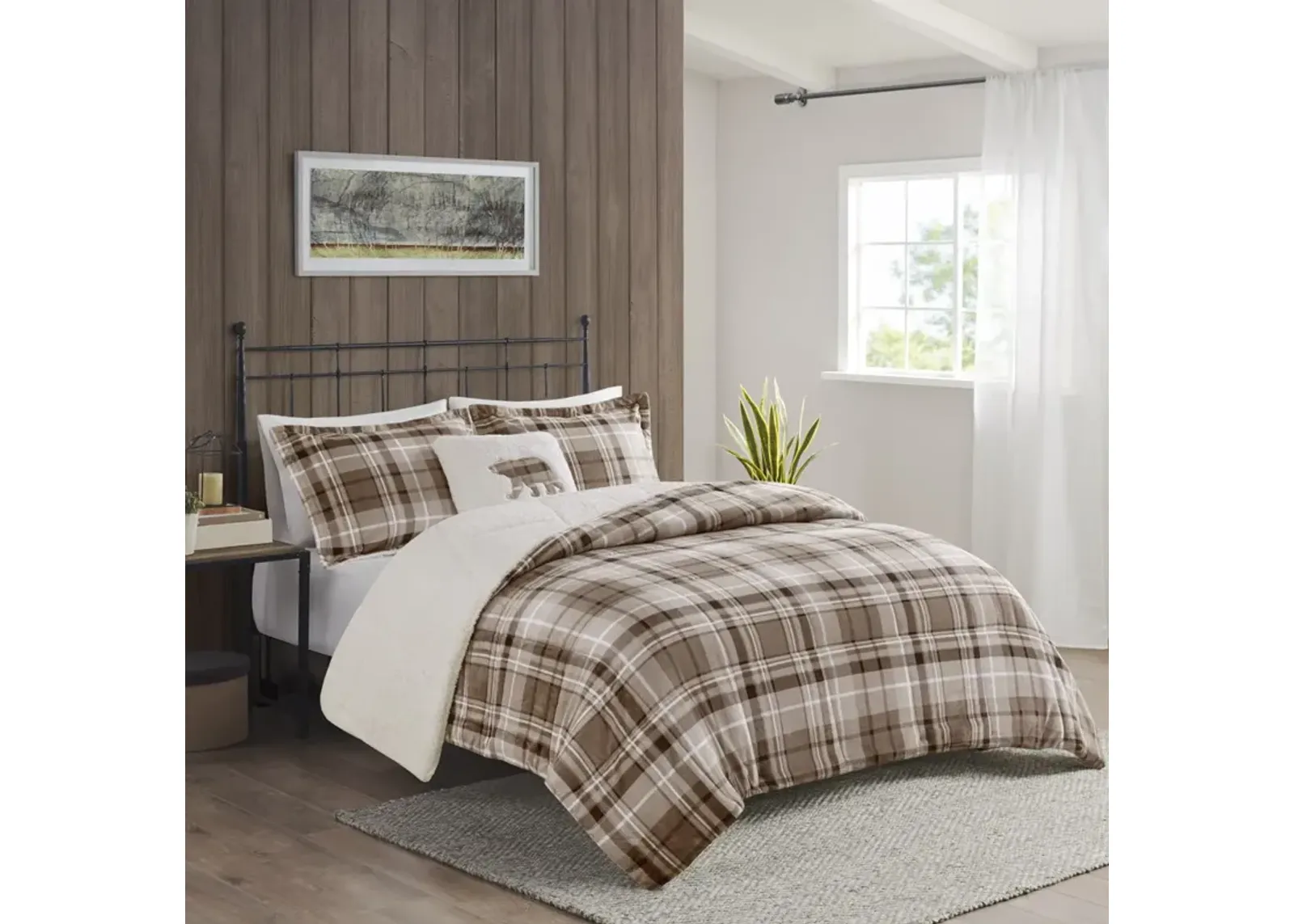 Woolrich Alton Tan Plaid Plush to Sherpa Down Alternative Comforter Set