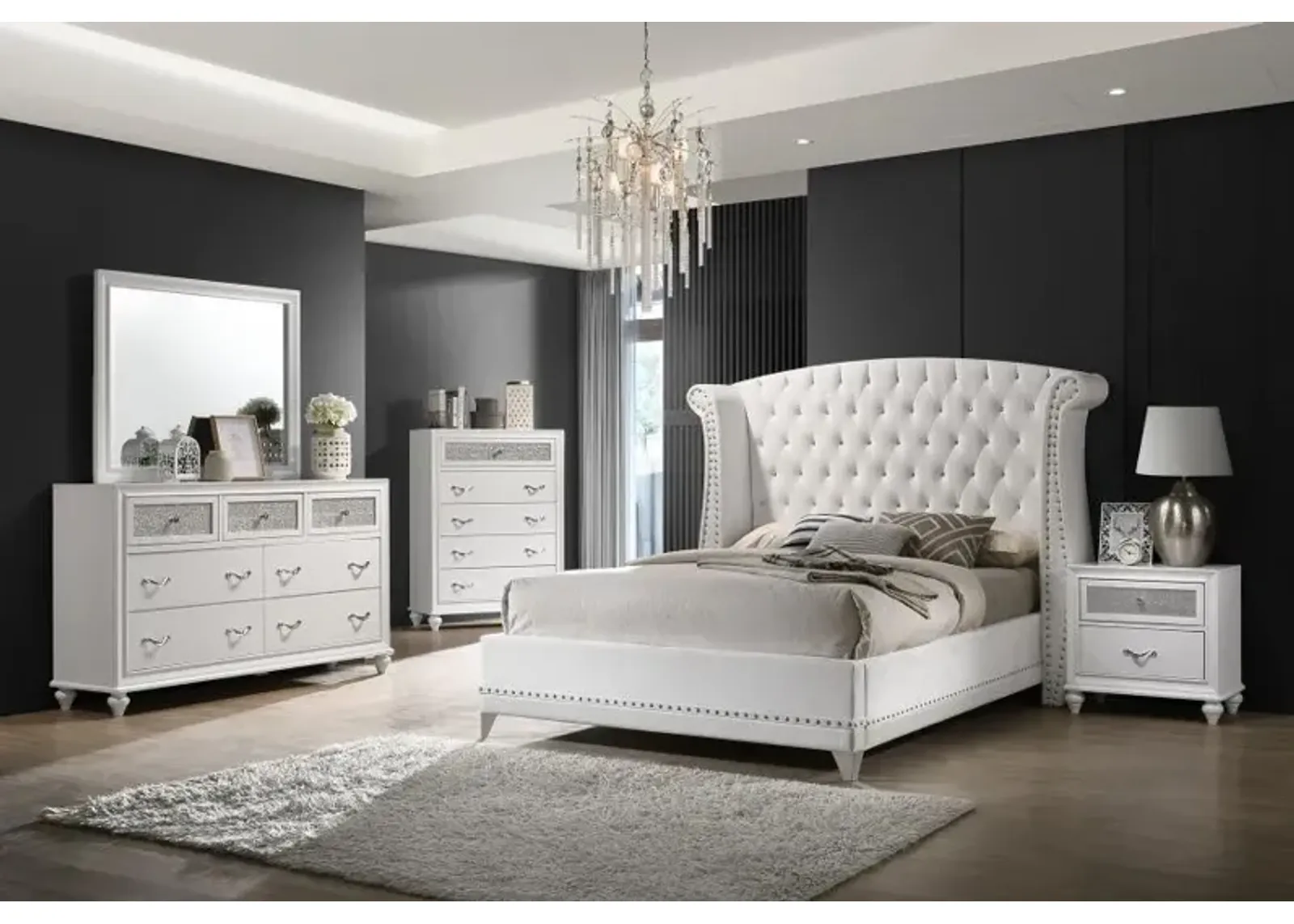 Barzini Upholstered Tufted Bedroom Set White