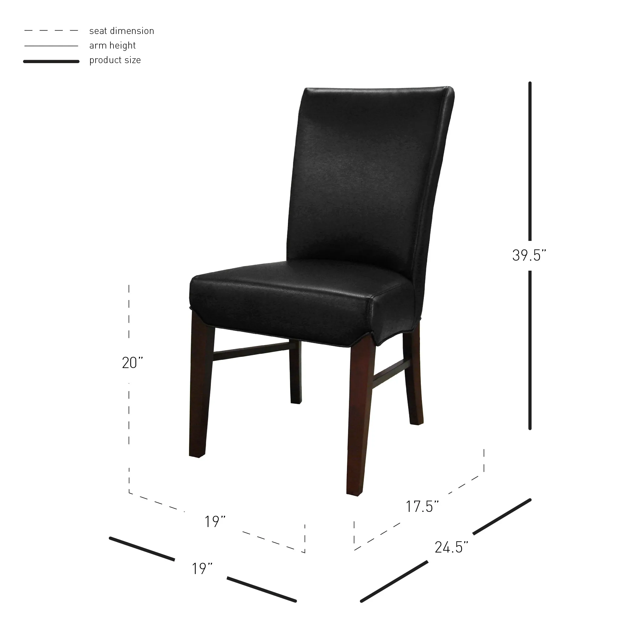 Milton Bonded Leather Dining Side Chair, Black (Set of 2)