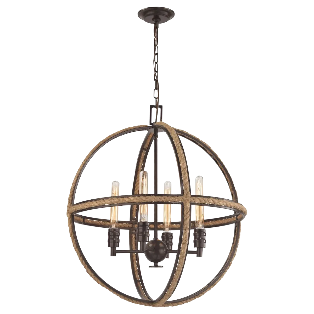 Natural Rope 24" Wide 4-Light Chandelier - Oil Rubbed Bronze