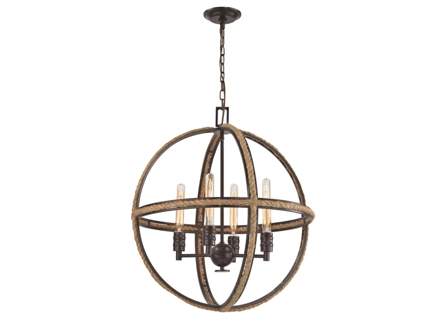 Natural Rope 24" Wide 4-Light Chandelier - Oil Rubbed Bronze