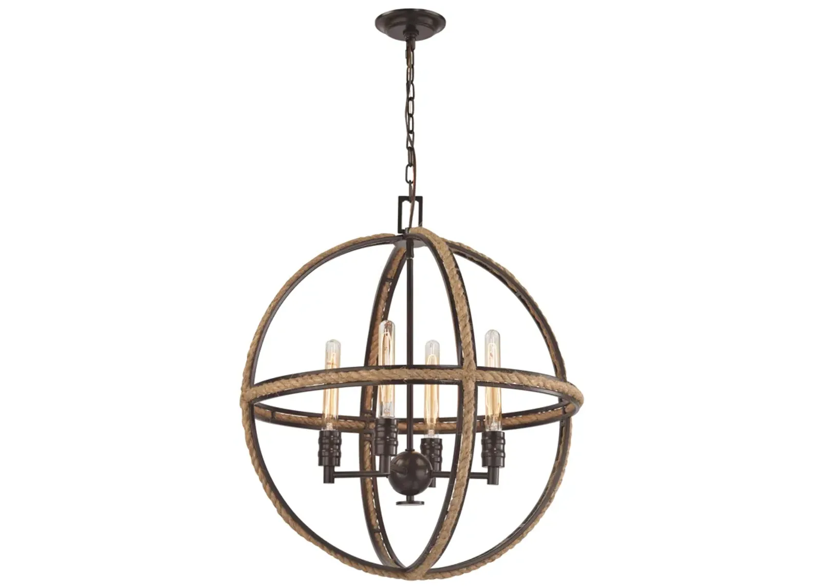 Natural Rope 24" Wide 4-Light Chandelier - Oil Rubbed Bronze