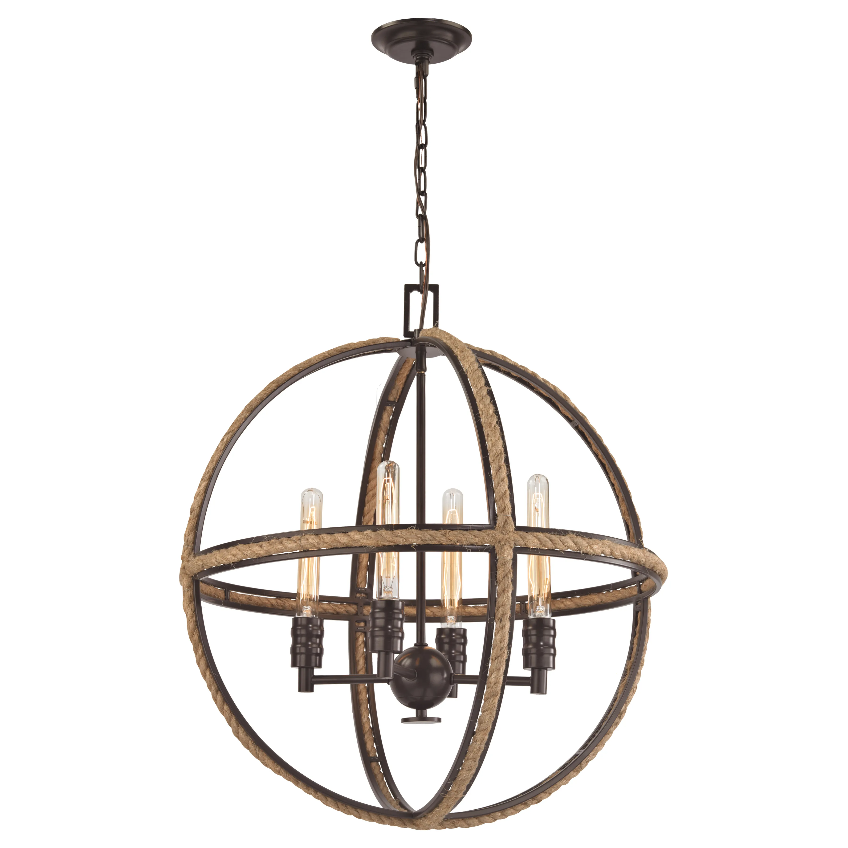 Natural Rope 24" Wide 4-Light Chandelier - Oil Rubbed Bronze