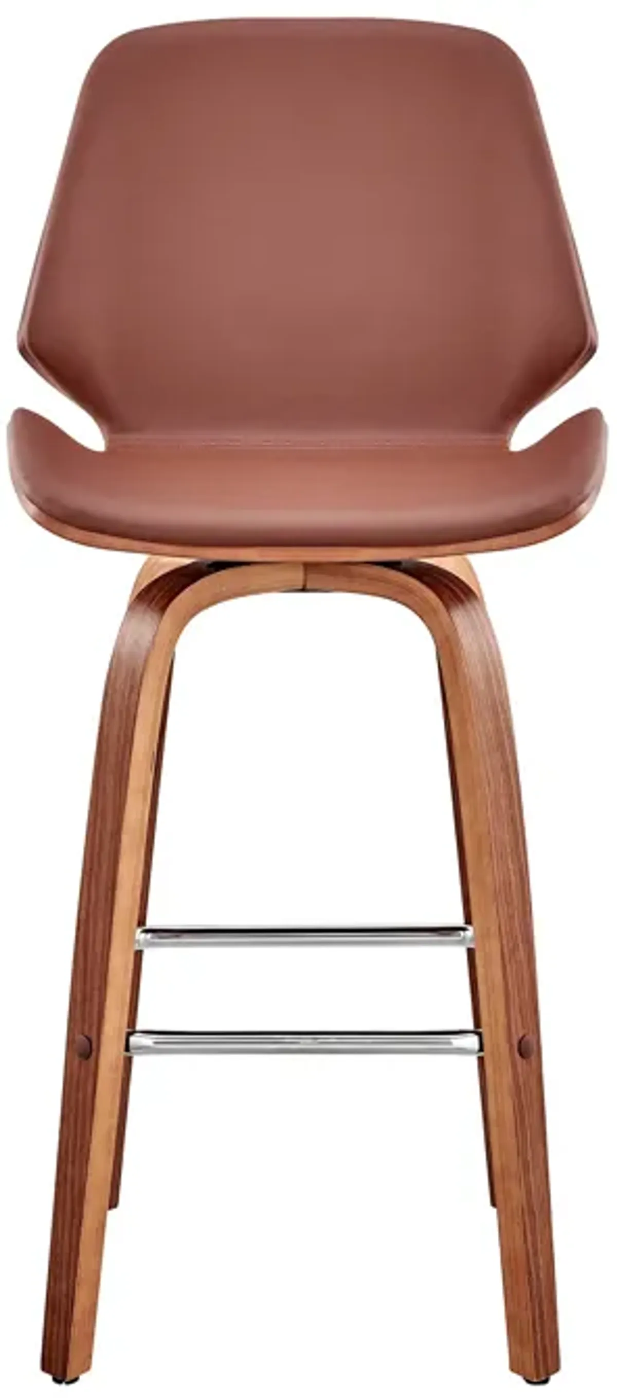 Arabela 26" Brown Faux Leather and Walnut Wood Swivel Bar Stool