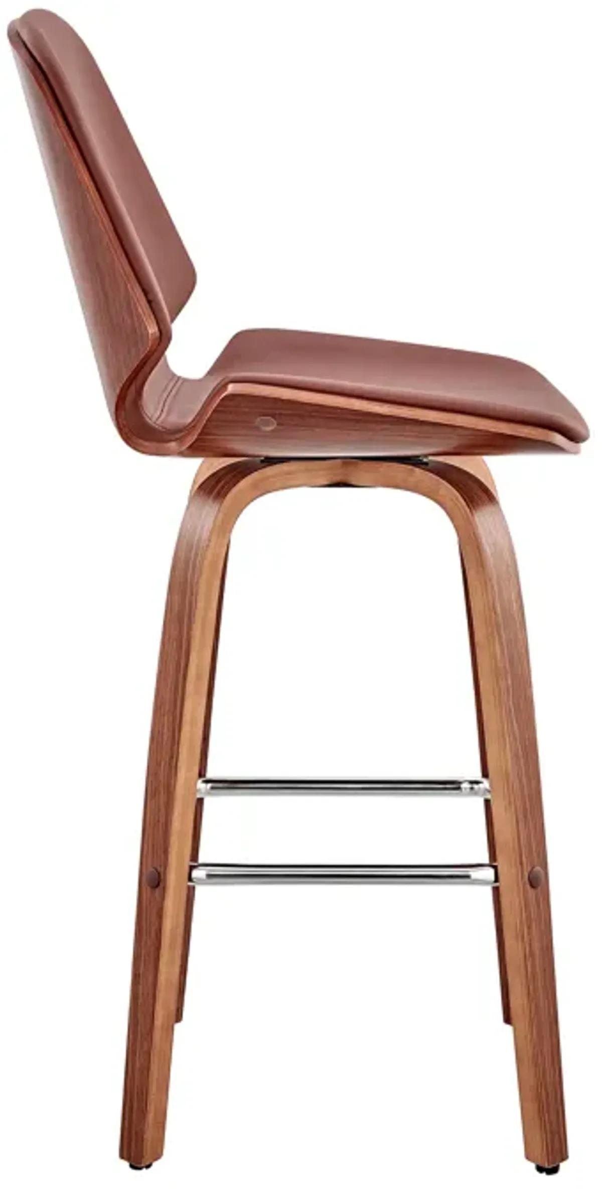 Arabela 26" Brown Faux Leather and Walnut Wood Swivel Bar Stool