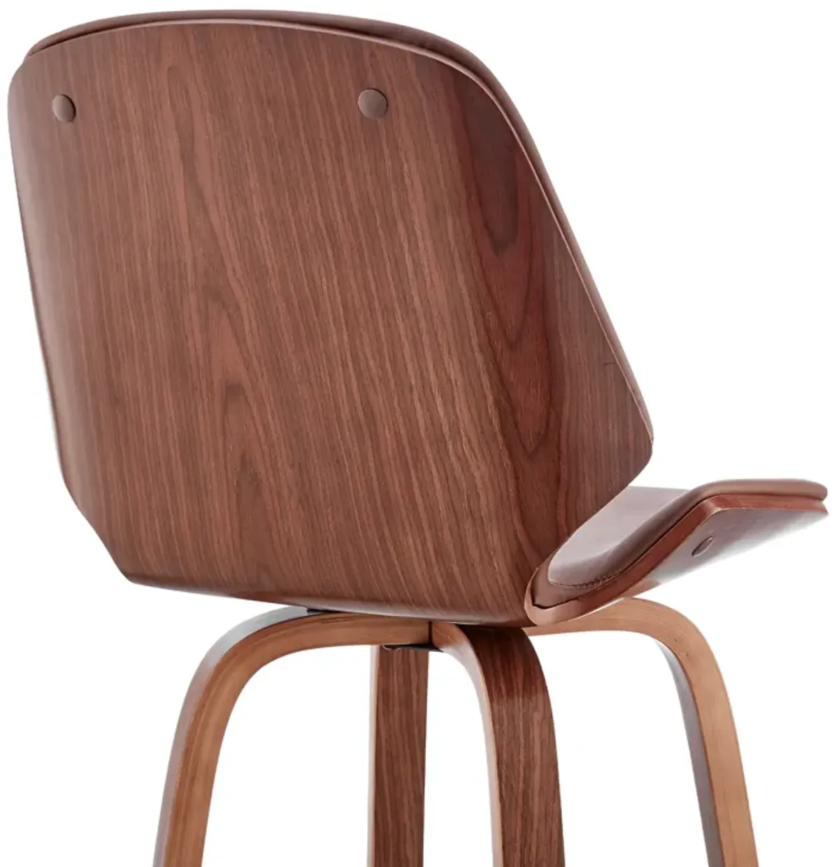 Arabela 26" Brown Faux Leather and Walnut Wood Swivel Bar Stool