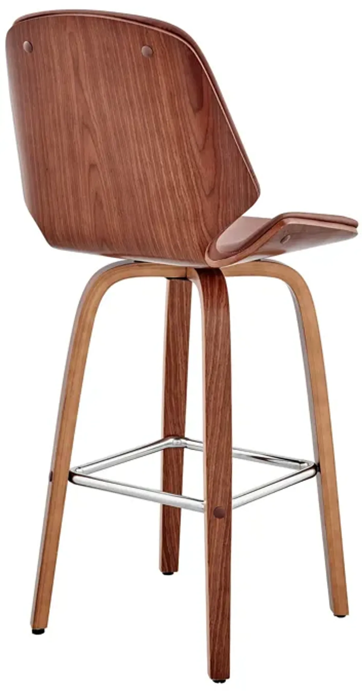 Arabela 26" Brown Faux Leather and Walnut Wood Swivel Bar Stool