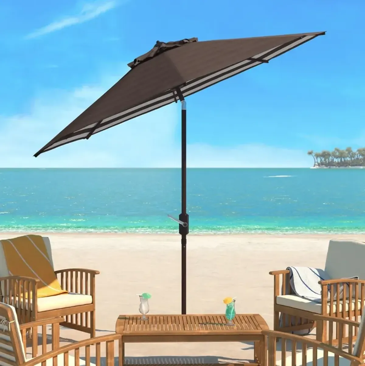 Athens inside Out Striped 9ft Crank Outdoor Auto Tilt Umbrella