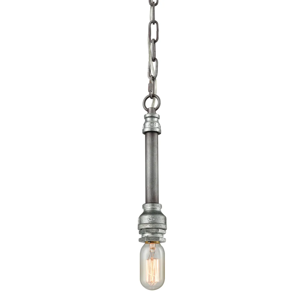 Cast Iron Pipe 2" Wide 1-Light Mini Pendant - Weathered Zinc