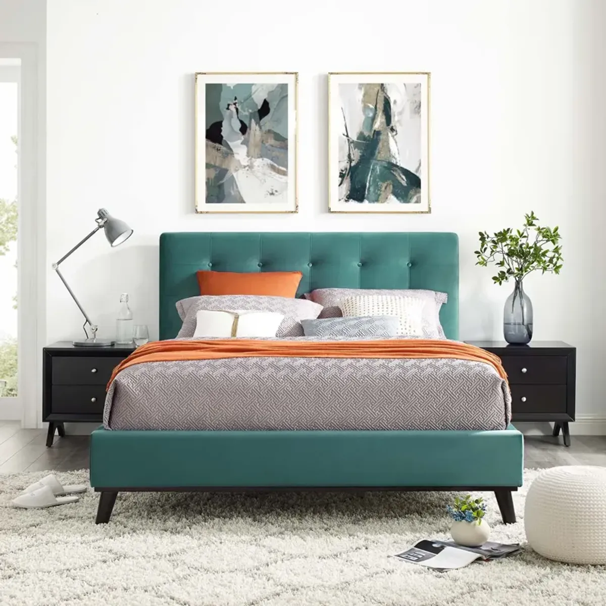 McKenzie Queen Biscuit Tufted Performance Velvet Platform Bed