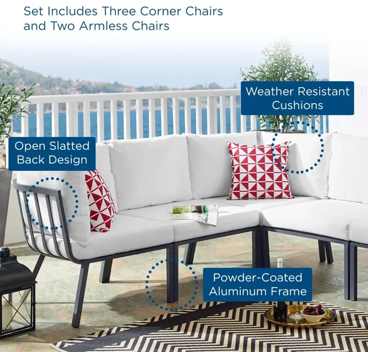 Riverside 5 Piece Outdoor Patio Aluminum Sectional