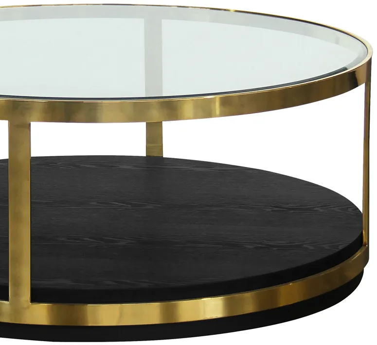 Hattie Contemporary Coffee Table in Brushed Gold Finish and Black Wood