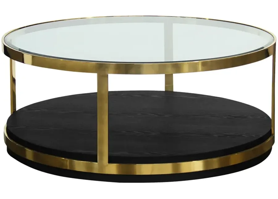 Hattie Contemporary Coffee Table in Brushed Gold Finish and Black Wood