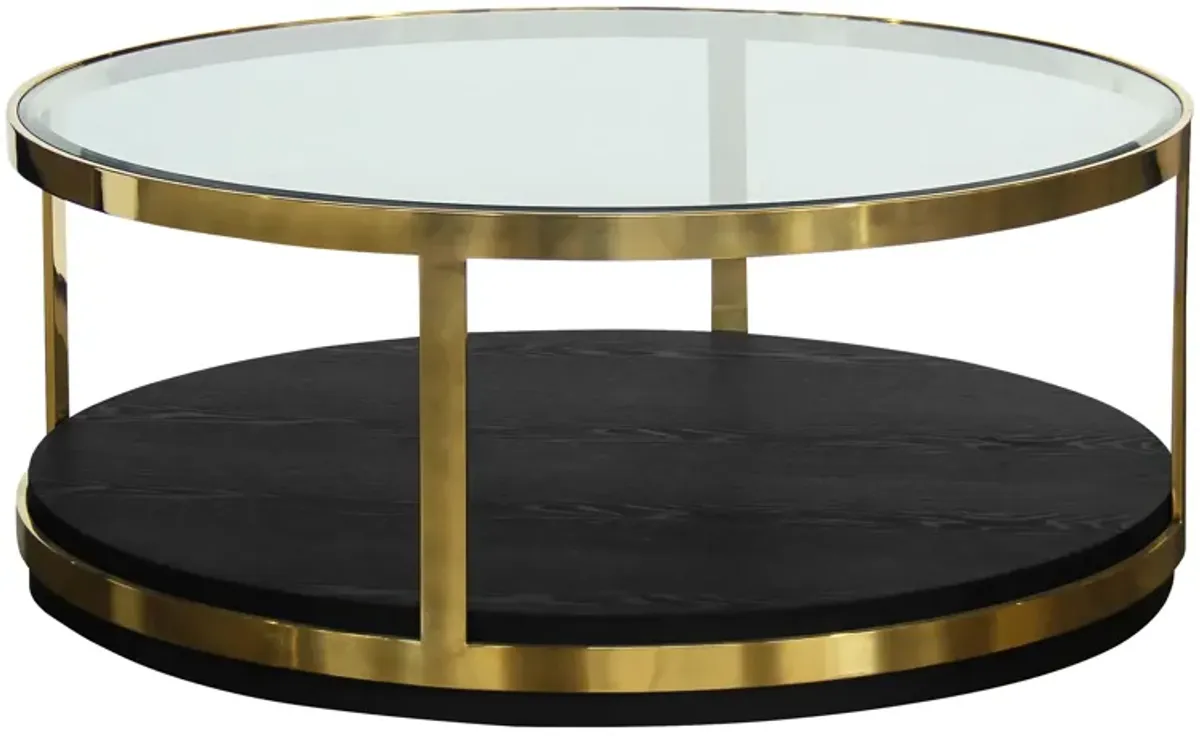 Hattie Contemporary Coffee Table in Brushed Gold Finish and Black Wood