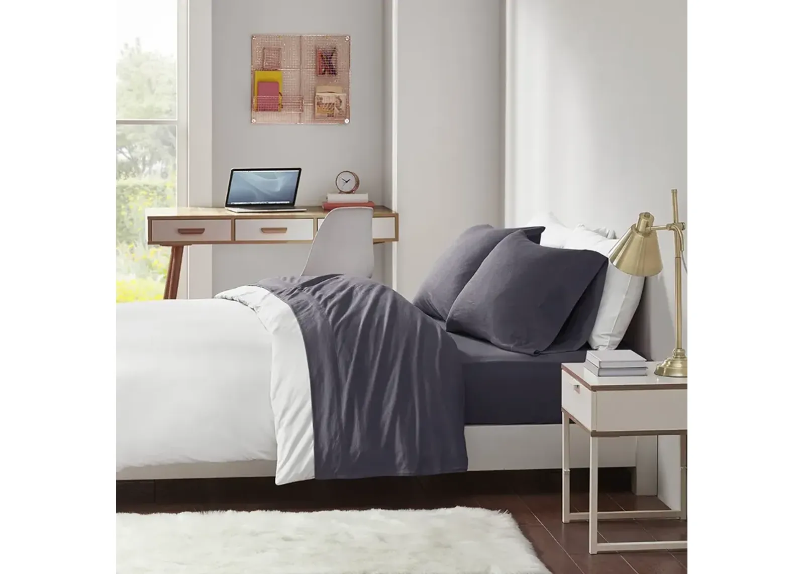 Intelligent Design Cotton Blend Jersey Knit Dark Grey All Season Sheet Set