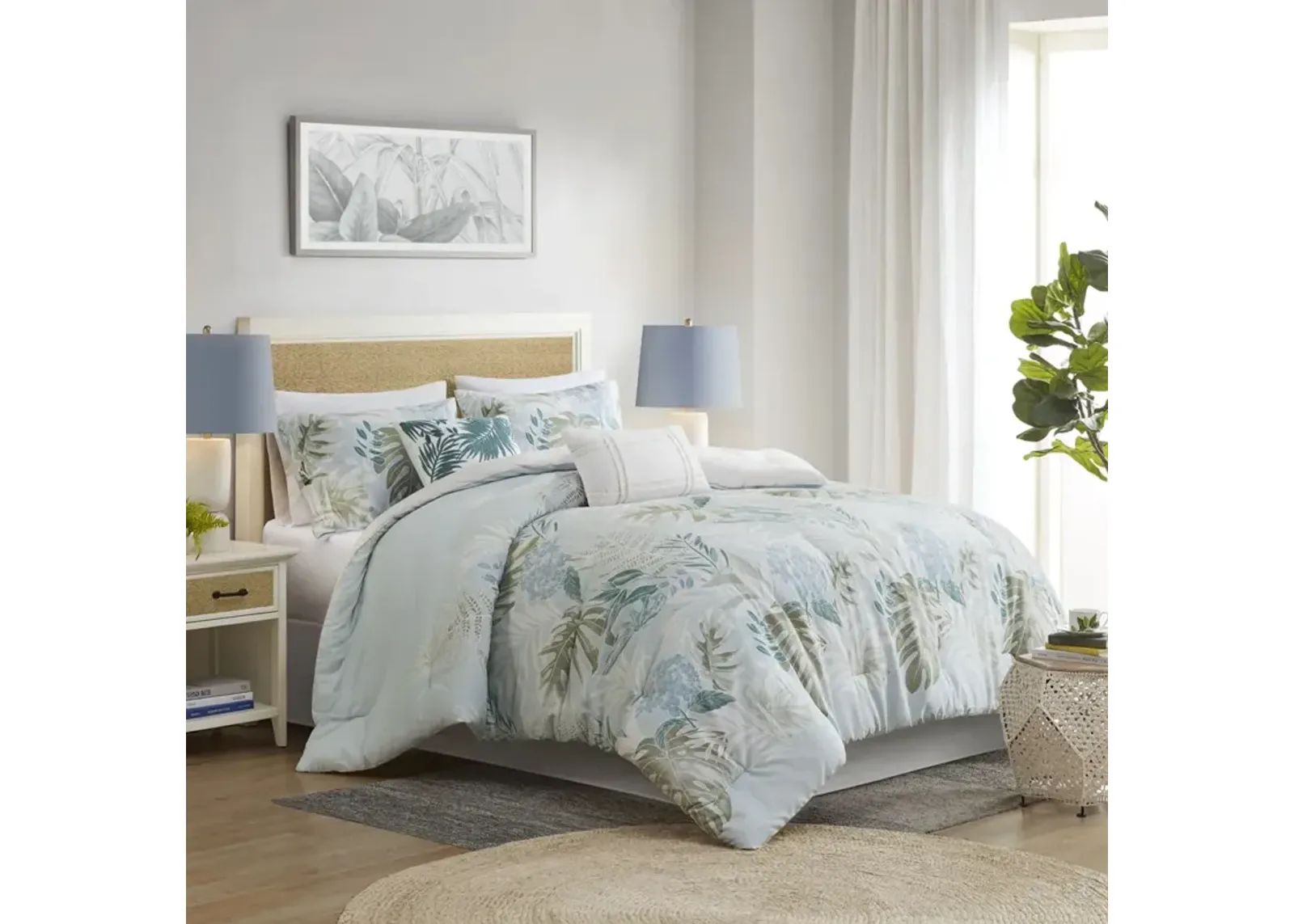 Harbor House Kiawah Island Blue 6 Piece Oversized Cotton Comforter Set with Throw Pillow