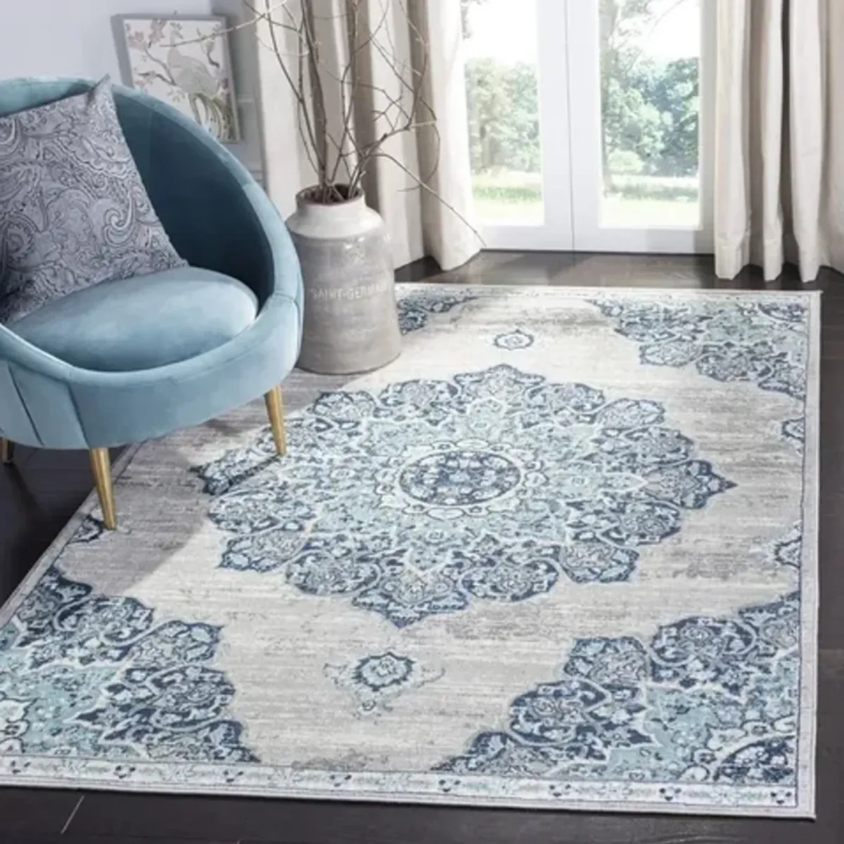 Brentwood 849 Navy / Light Grey 9' X 12' Large Rectangle Powerloomed Rug