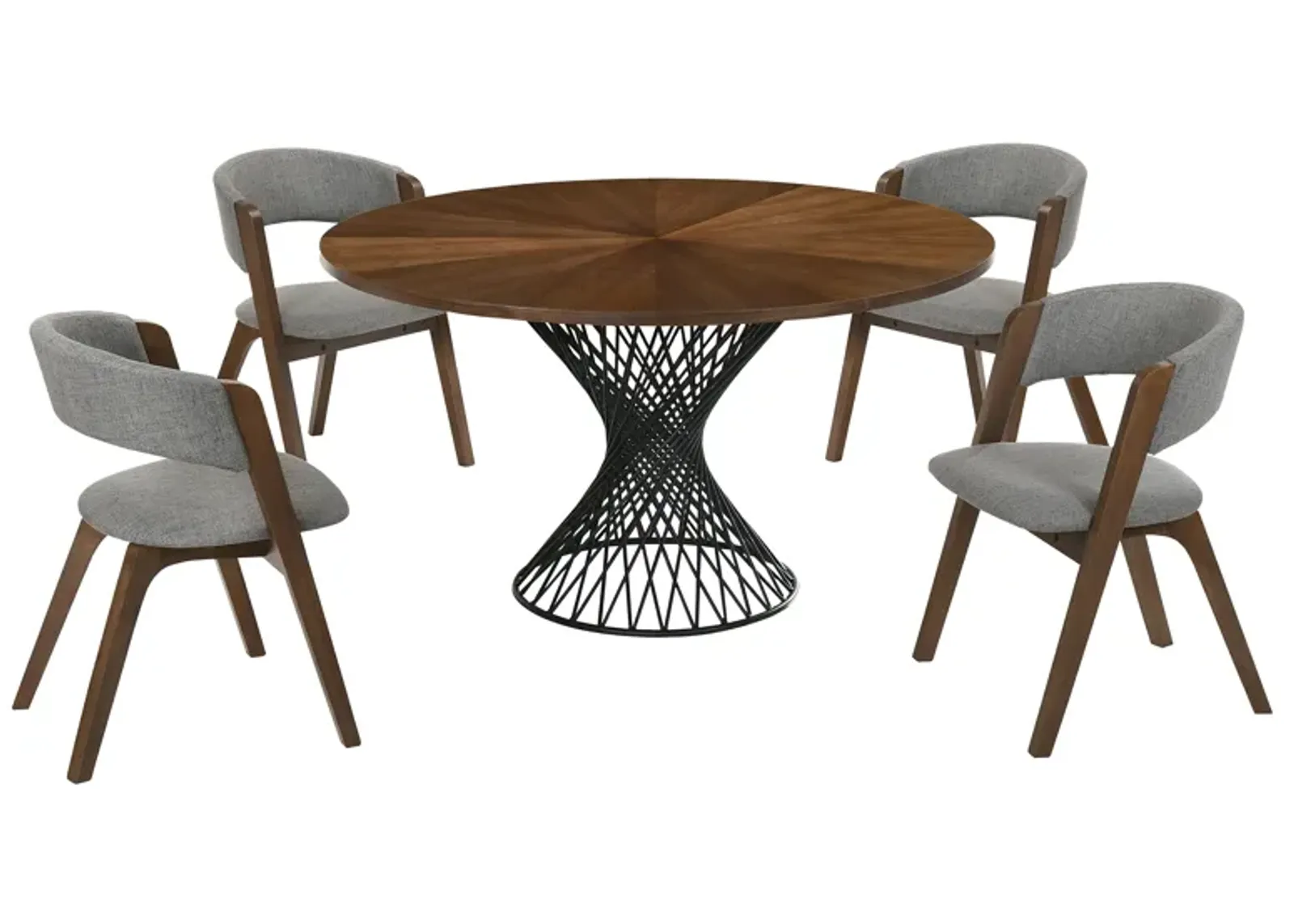 Cirque and Rowan 5 Piece Walnut Round Dining Set