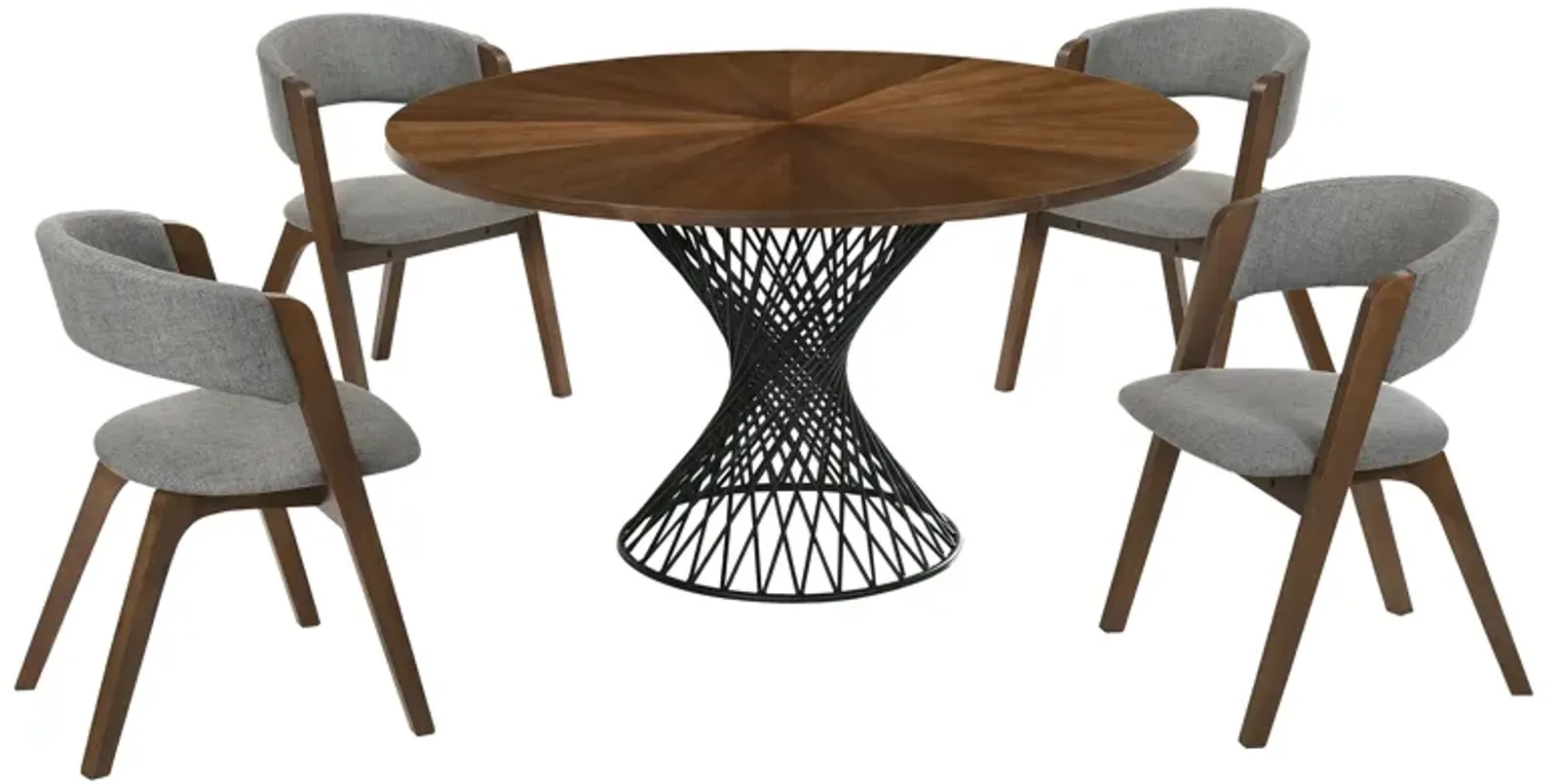 Cirque and Rowan 5 Piece Walnut Round Dining Set