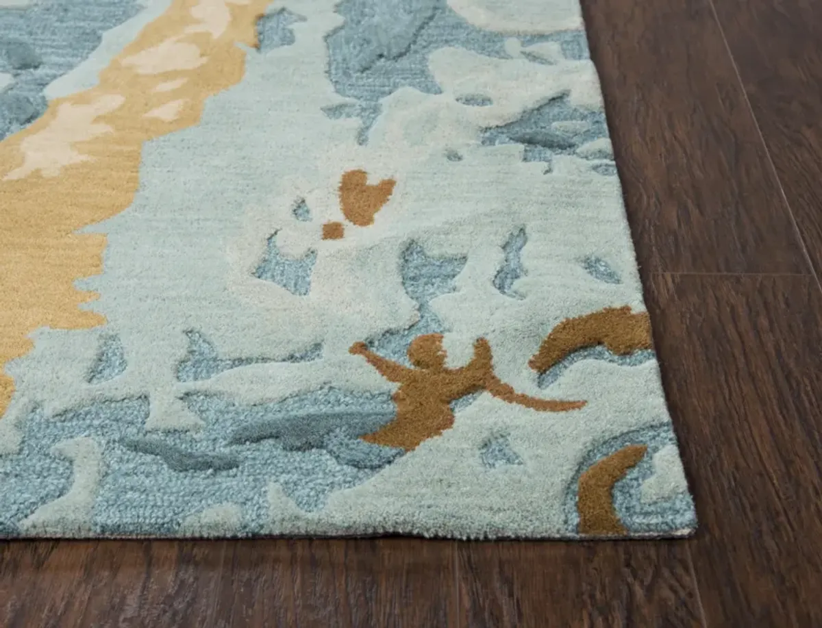 Vogue Aqua  Abstract Wool 2'6" x 8' Runner Rug