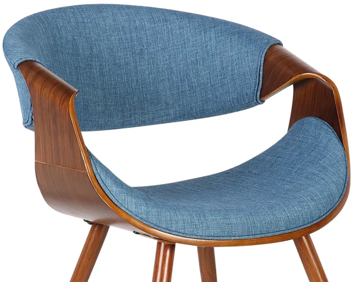 Butterfly Mid-Century Dining Chair in Walnut Finish and Blue Fabric