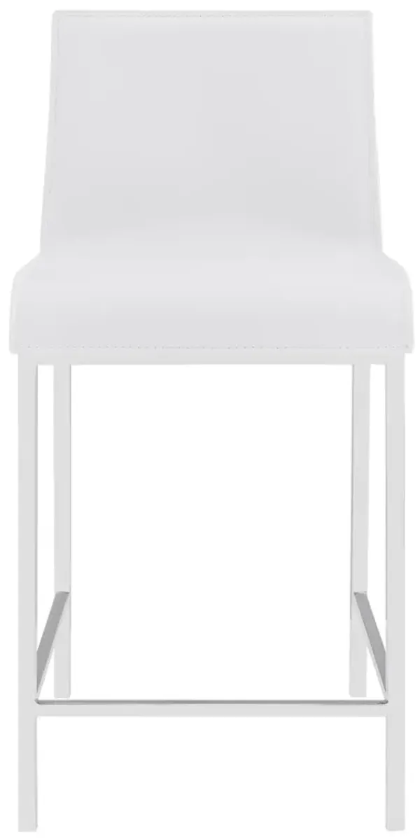 Cam-C Counter Stool In White With Polished Stainless Steel Legs - Set Of 2
