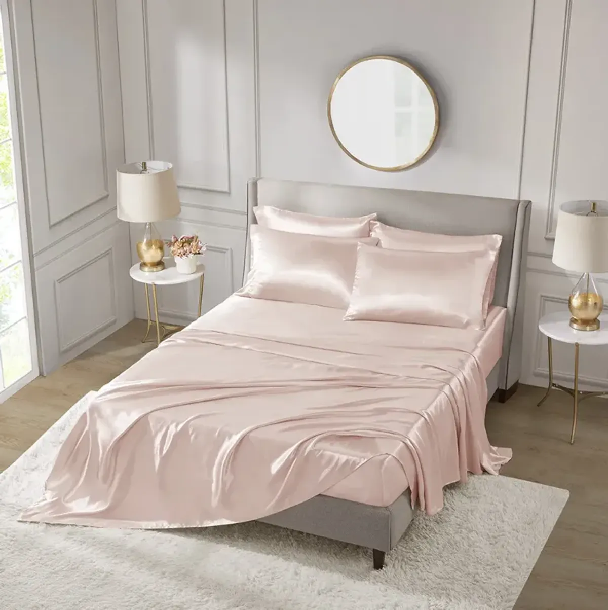 Madison Park Essentials Satin Blush Luxury 6 PC Sheet Set