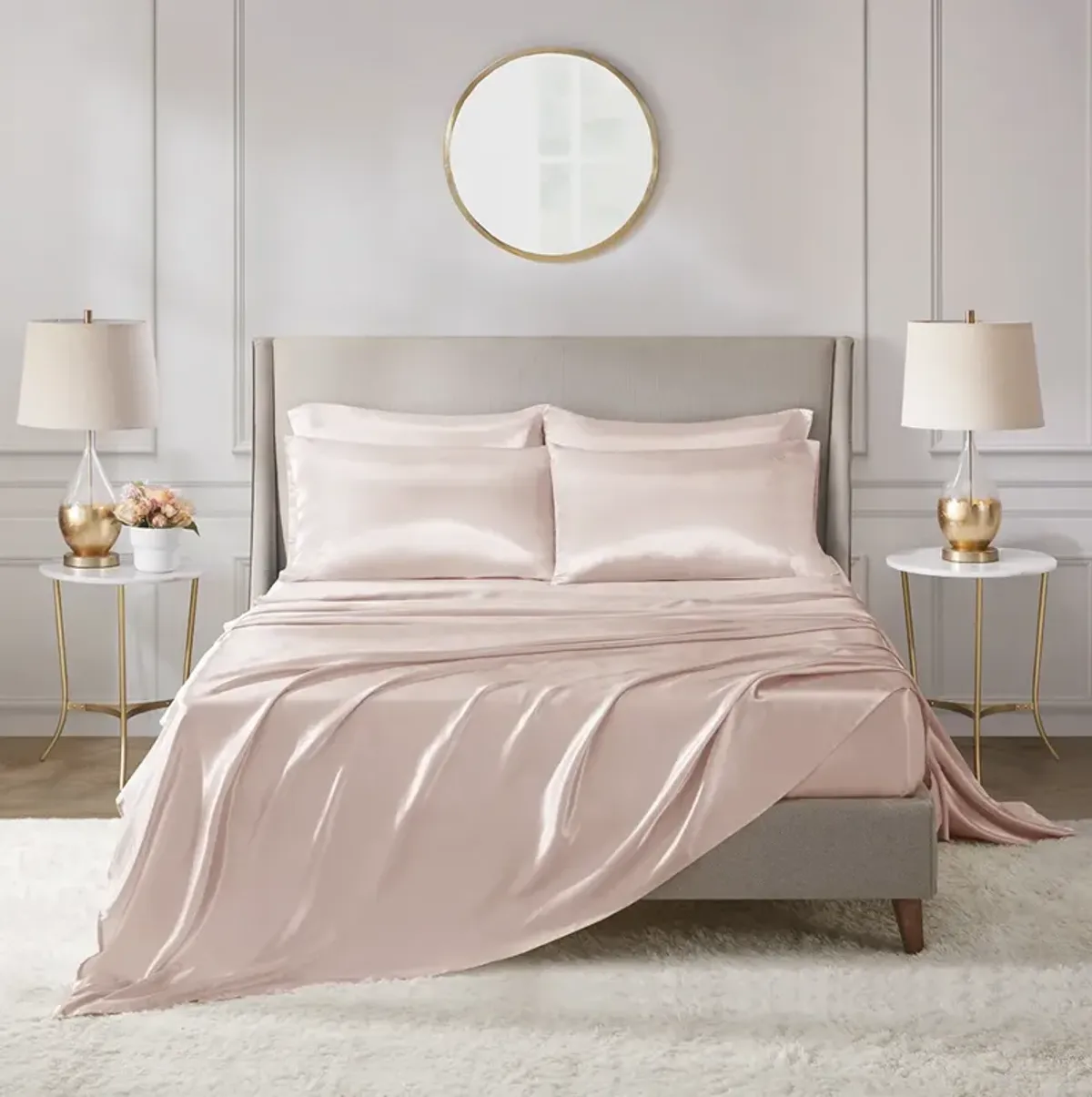 Madison Park Essentials Satin Blush Luxury 6 PC Sheet Set