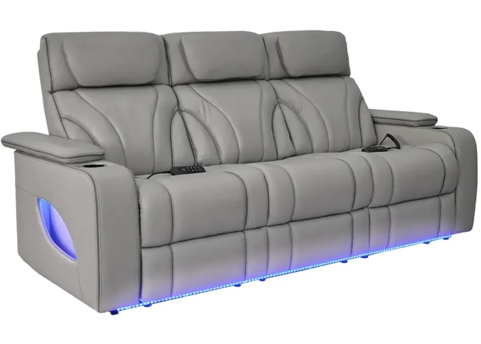 Octavia 86" Zero Gravity Power Reclining Sofa with Heat and Massage in Silver and Gray Leather