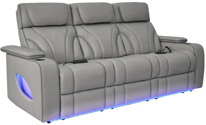 Octavia 86" Zero Gravity Power Reclining Sofa with Heat and Massage in Silver and Gray Leather