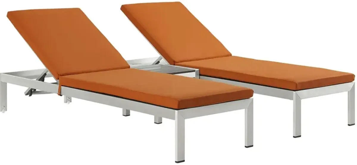 Shore 3 Piece Outdoor Patio Aluminum Chaise with Cushions