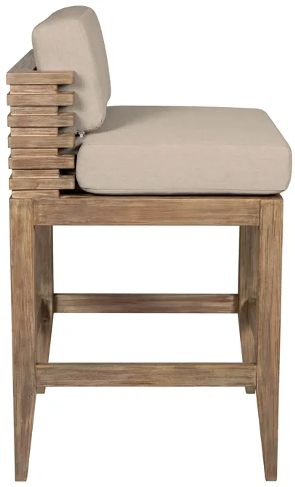 Vivid Outdoor Patio Bar Stool in Light Eucalyptus Wood with Taupe Olefin Cushions