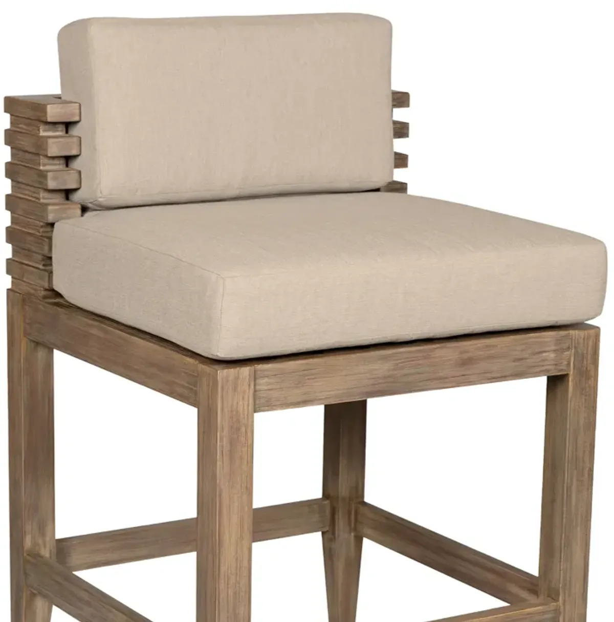 Vivid Outdoor Patio Bar Stool in Light Eucalyptus Wood with Taupe Olefin Cushions